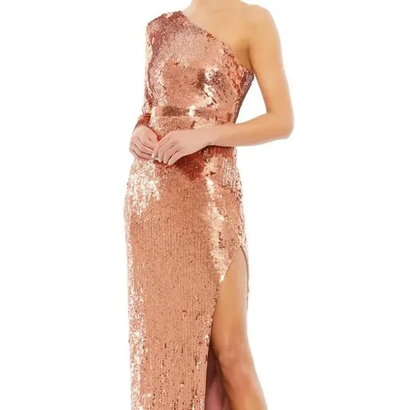 cotton candy pink bridesmaid dress story Mermaid Short Sleeves Sequins Bridesmaid Dresses with Slit